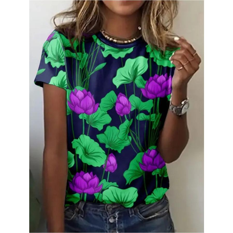 Women's Fashion Loose Casual Short SleeveTDigital Print Round Neck T-Shirt