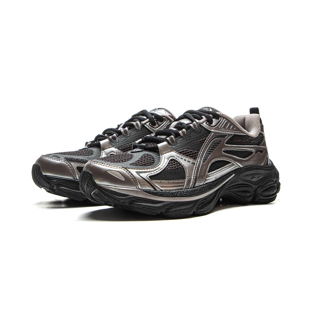 Li Ning Boom Support Cushioning Slip Resistant Abrasion Resistant Rebound Low Top Running Shoes Women's Silver Black ARXV006-4