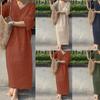 Summer Fashion Short Sleeved V-neck Elegant Vest Dresses Casual Solid Color Loose Long Dress for Women