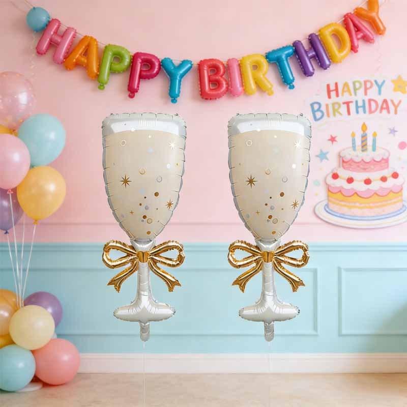50pcs Platinum Champagne Glass-shaped Foil Balloons Happy New Year Party Atmosphere Decorations New Year Celebration Decor