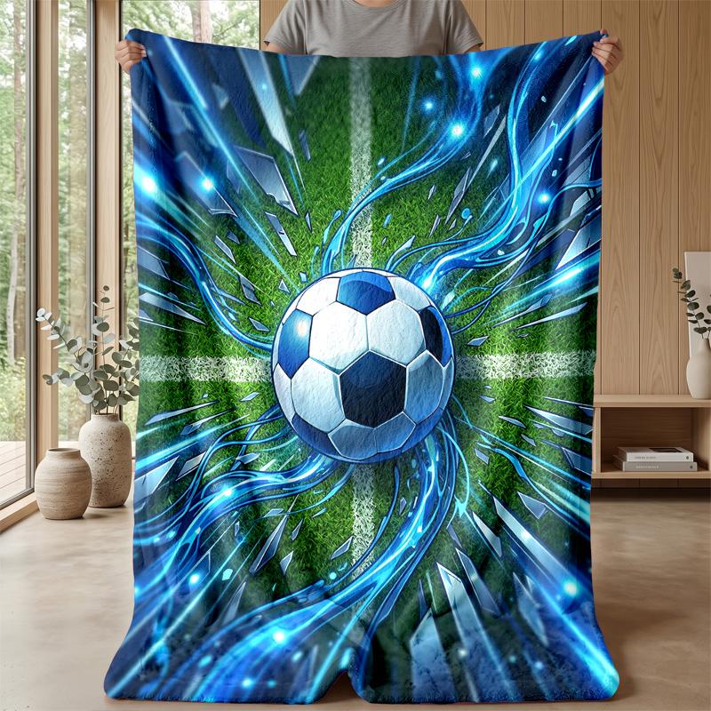 Energetic Soccer Ball Art Theme Blanket Lightweight Warm Flannel Blanket Decorative Throw Blanket for Home Decoration