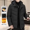 Winter 2025 Men's High Loft Warm Cotton Jacket with Detachable Hood for Middle-Aged and Elderly Business Wear.