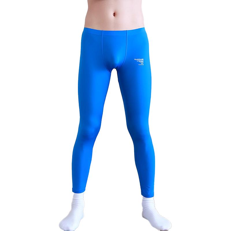 1Pc Men Sports Ice Silk Long Solid Color Sexy Tight Leggings Elastic Nylon/Polyamide Underwear