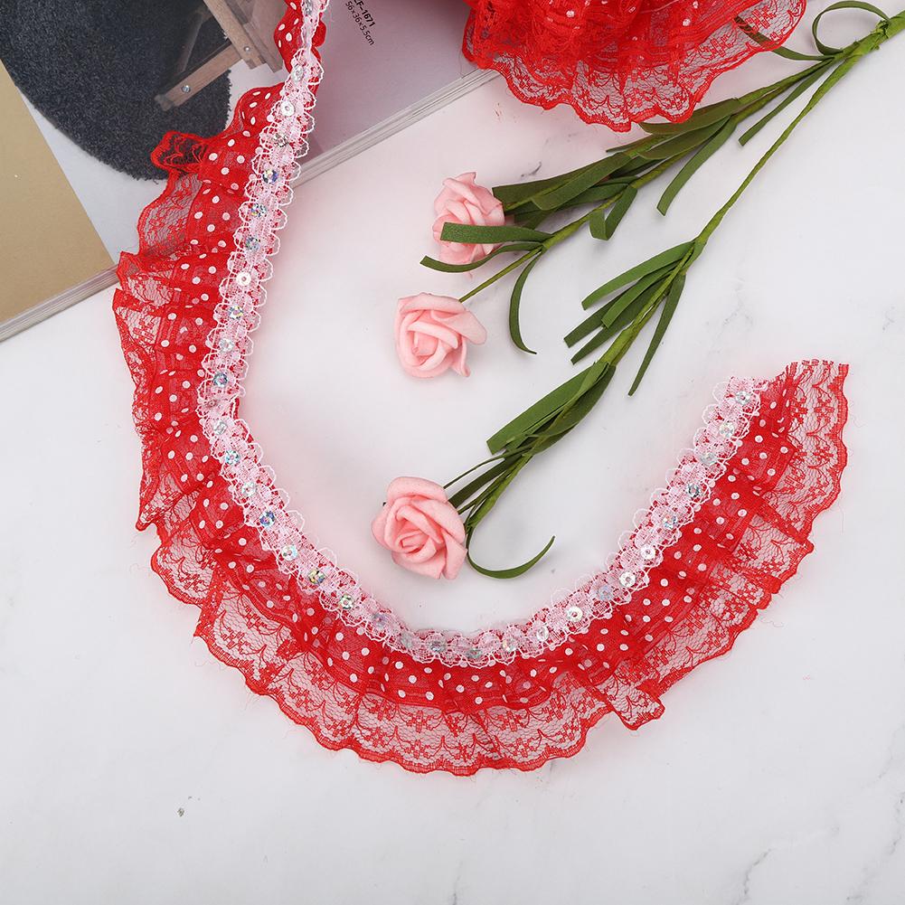 5 Yards Multi Color 45mm Printing Dots Pleated Trim Mesh Lace Ribbon Sewing Sequins Embroidered DIY Craft