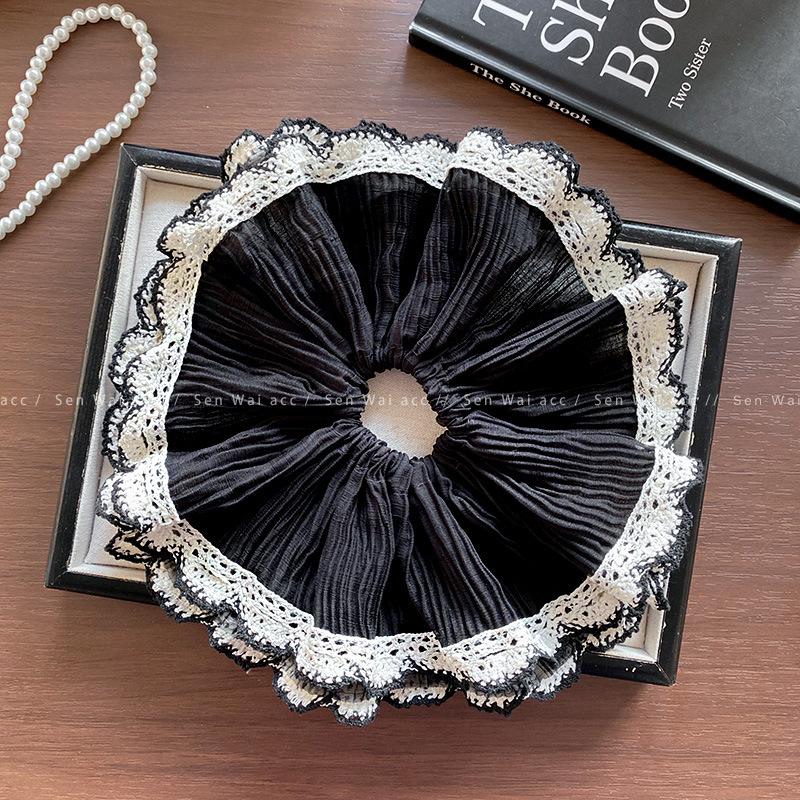 Französisch elegant romantisch kantenbesetztes Netz großes Darm-Haarband weiblich elegant gefranst Perle schadet dem Haar nicht und halb gebundenes Haar