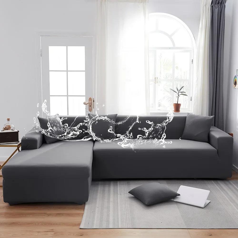 Waterproof Sofa Covers 1/2/3/4 Seats Elastic Solid Couch Cover L Shaped Sofa  Cover Protector Bench Covers
