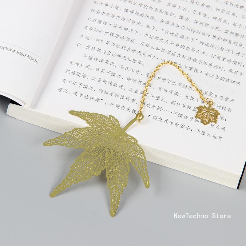 

Chinese Style Hollow Out Animals Gold Color Metal Bookmark With Pendant Vintage Lotus Leaf Bookmark Creative Stationery Gift