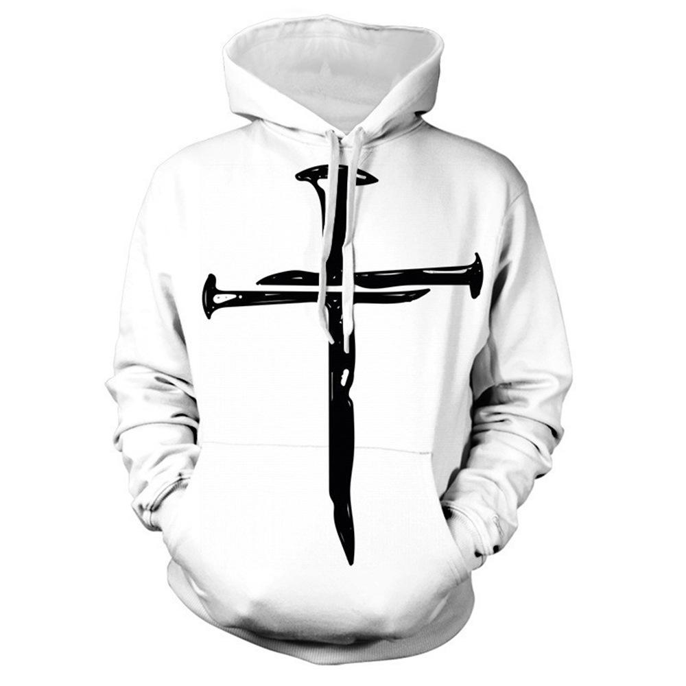 Spring and Autumn Casual Pullover Personalised Cross 3D Digital Print Fashion Hoodie Sweatshirt