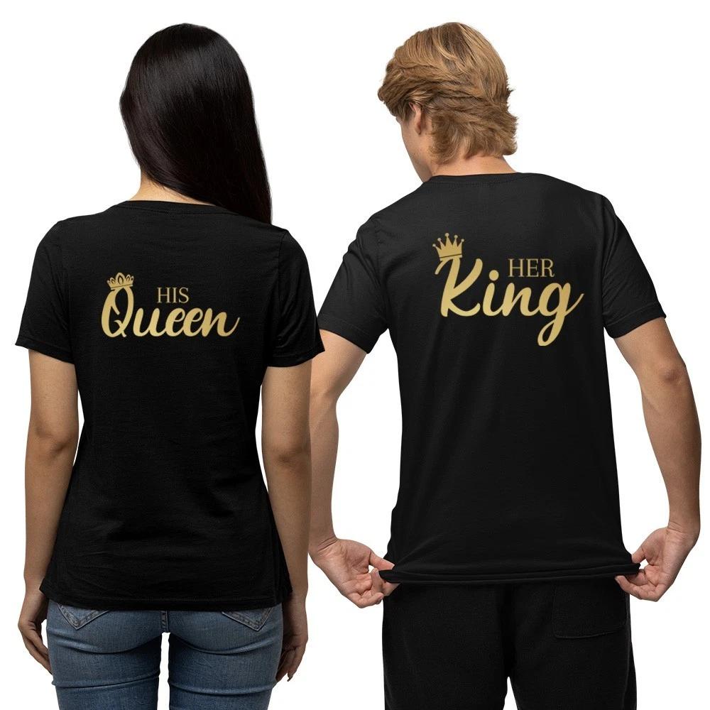 His Queen Her King Matching Set Couples T-Shirts Valentine Gift Unisex 3XL