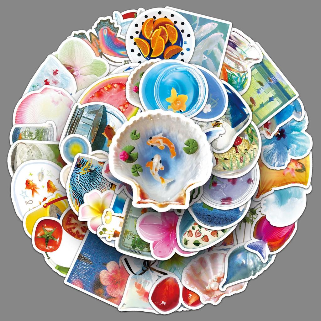 50 Tropical Summer Ins-Style Waterproof Stickers for Journals, Phones, Tablets, and Suitcases