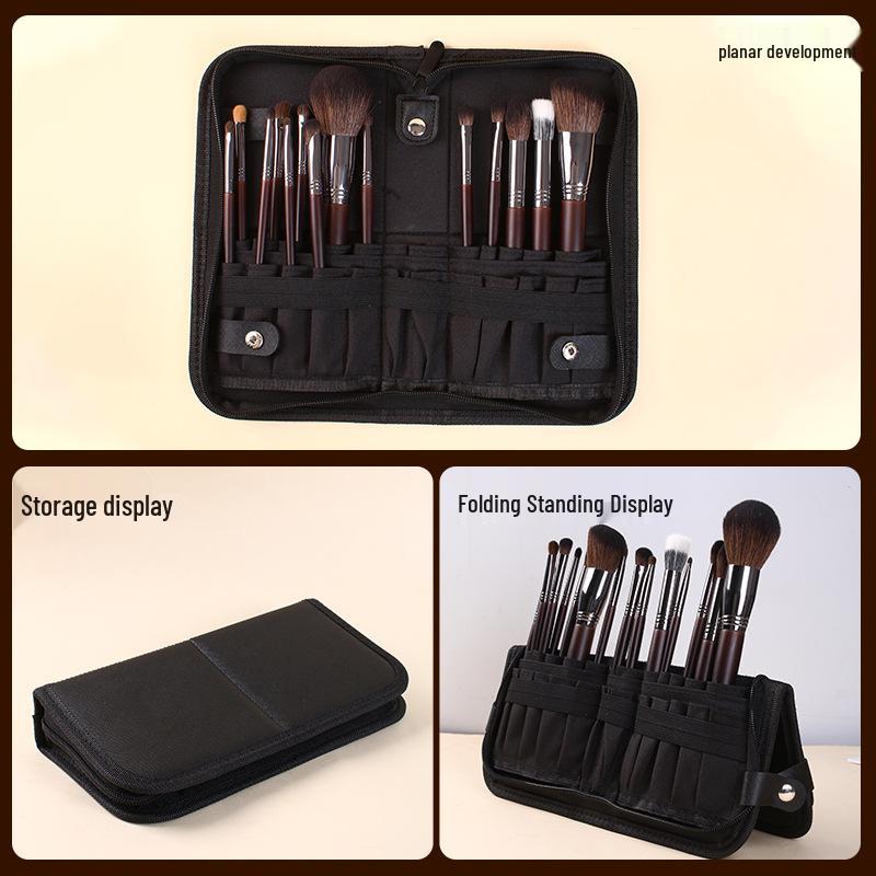 14-Piece Animal Hair Makeup Brush Set - Skin-Friendly Wool Powder Brushes