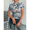 Women S Elegant Mesh Printed Ruffled Short Sleeve T Shirt