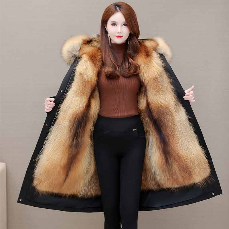 High Quality Middle-Aged Mom Winter Parka With Detachable Liner Thick Plush Imitation Fox Fur Warm Cotton Coat New Style