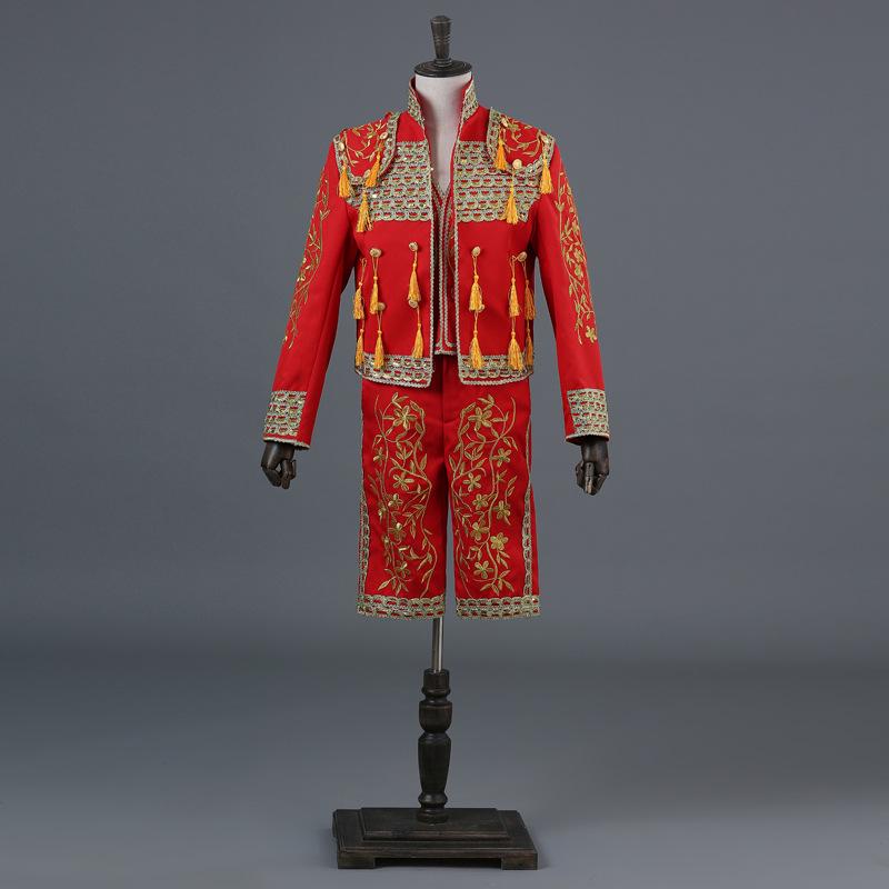 

Мужской костюм испанского тореадора, сценический костюм в европейском суде, костюм для корриды, комплект из трех предметов с вышивкой кисточкой XL