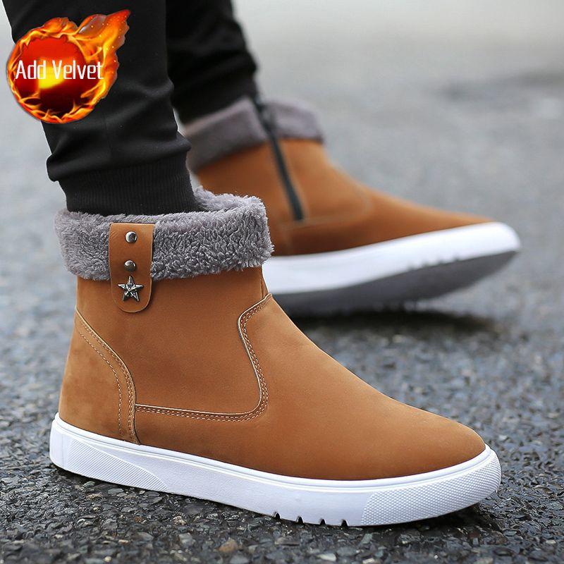 Vintage Men's Winter Snow Boots Warm Waterproof Anti Slip Thickened Fleece Lined Cotton Bread-Look Shoes Versatile Casual Wear