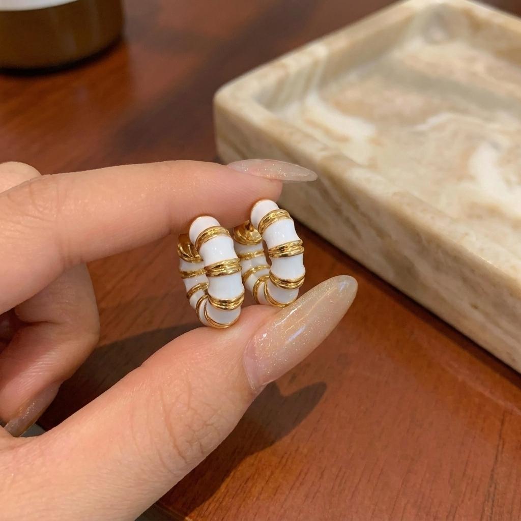 French Romantic Retro Enamel Round Hoop Earrings Colorful Dripping Oil Huggies For Women Elegant Party Jewelry