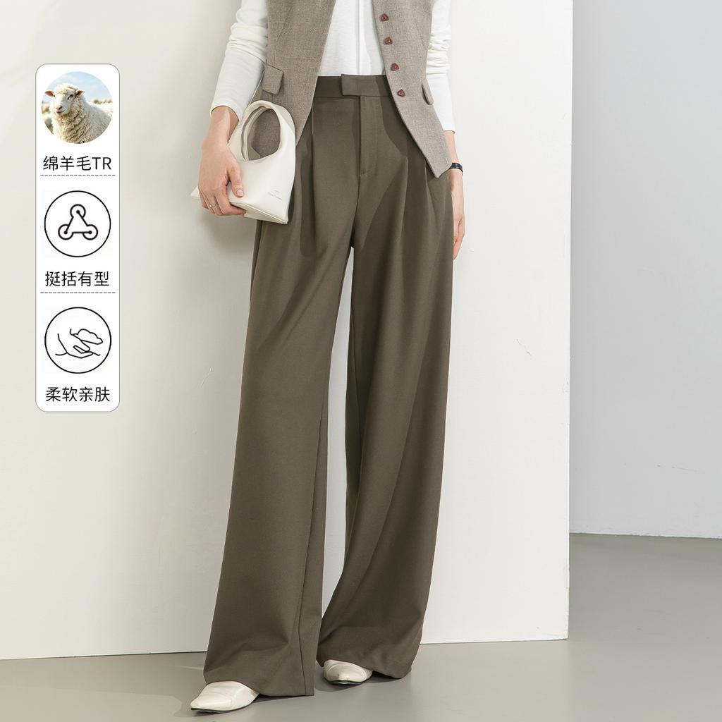 Xin Ge Wool Tr Drape Suit Wide-Leg Pants Women'S Autumn High Waist Double Pleated Design Loose And Thin Commuter Pants