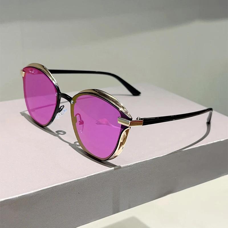 Óculos de Sol Vintage Oversized Femininos Novos na Moda Espelhados para Exterior Casual Tons Ins Estilo Coreano Trendy Decor Óculos de Sol
