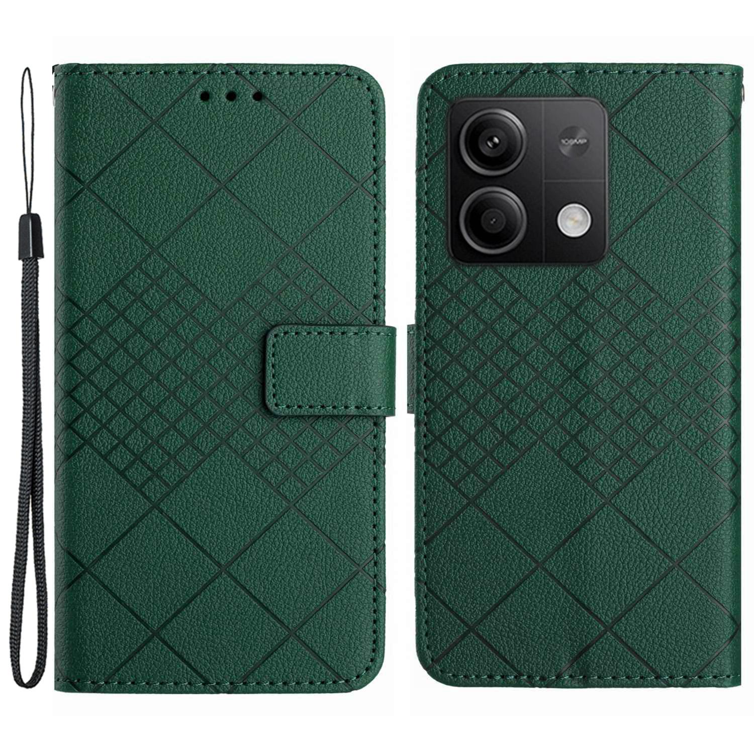 

HT06 Для Xiaomi Redmi Note 13 4G Чехол-кошелек Ромбовидный узор Откидная кожаная обложка Green