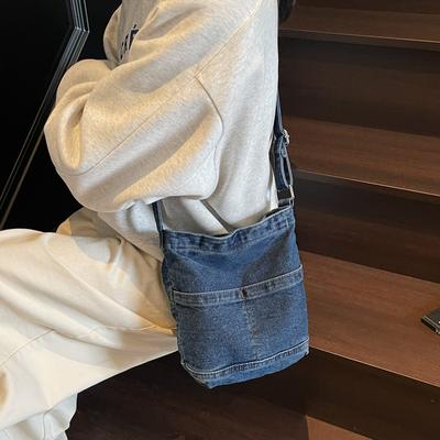 Sac en Denim Sac à Bandoulière pour Femme Sac Seau Grande Capacité Sac Bandoulière