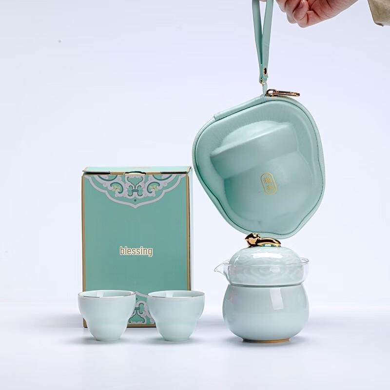 Portable Chinese Ceramic Tea Set - Dragon Soaring Blessing