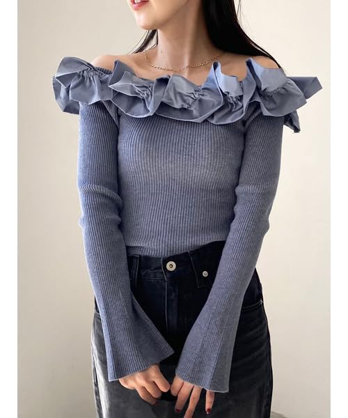 Lily Brown Voluminous Frill Knit Top LWNT245053 BLU Women's