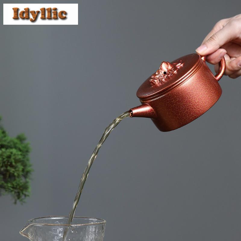 280ml Yixing Purple Clay Teapot Handmade Large Caliber Pot Raw Ore Dragon's Blood Sand Conch Roasting Tea Maker Kettle Zisha Tea