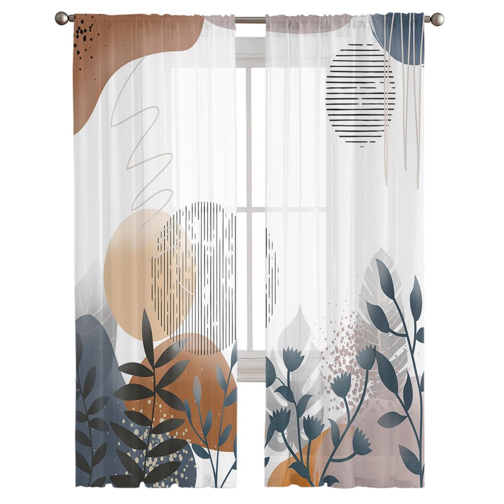 Bohemian Abstract Wind Leaf Plant Bedroom Curtains Tulle Sheer Curtain Living Room Home Decor Voile Drapes
