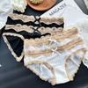 Ladies Spring and Summer Sexy Lace Edge Lovely Light Luxury Fold Ice Silk Waist Triangle Briefs