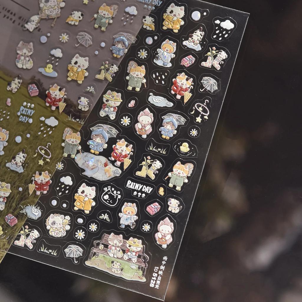 Cute Animal Face 5D Nail Art Stickers Cartoon Cat Bunny Dog Mouse Expressions Simple Self Adhesive Manicure Decal DIY