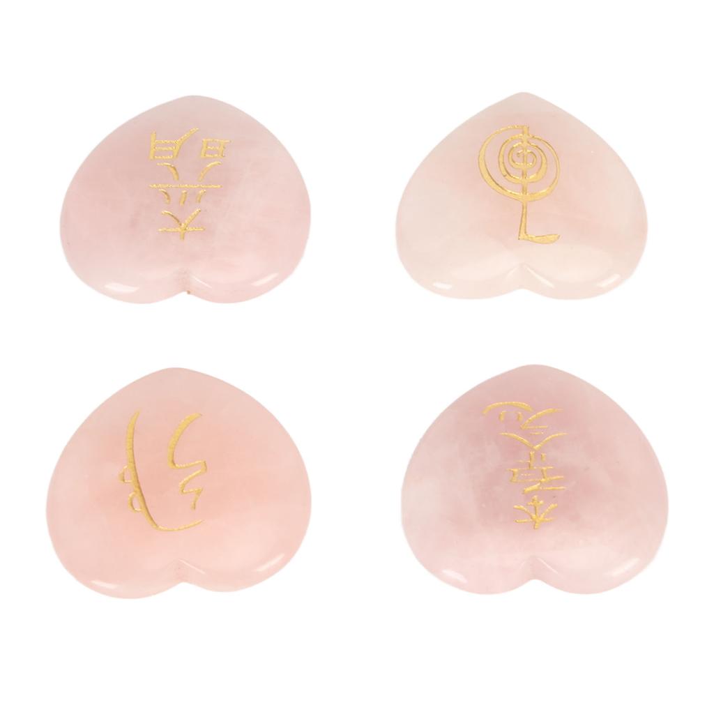 4Pcs Thumb Worry Stones Rose Quartz Heart Shaped Palm Size Reiki Balancing Stones for Family