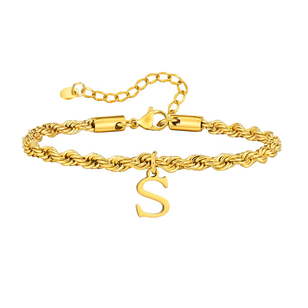 Vnox Braccialetti con Lettere A-Z per Uomo, Braccialetto a Catena Intrecciata in Acciaio Inossidabile Placcato Oro, Classico Braccialetto con Nome Regalo per Lui