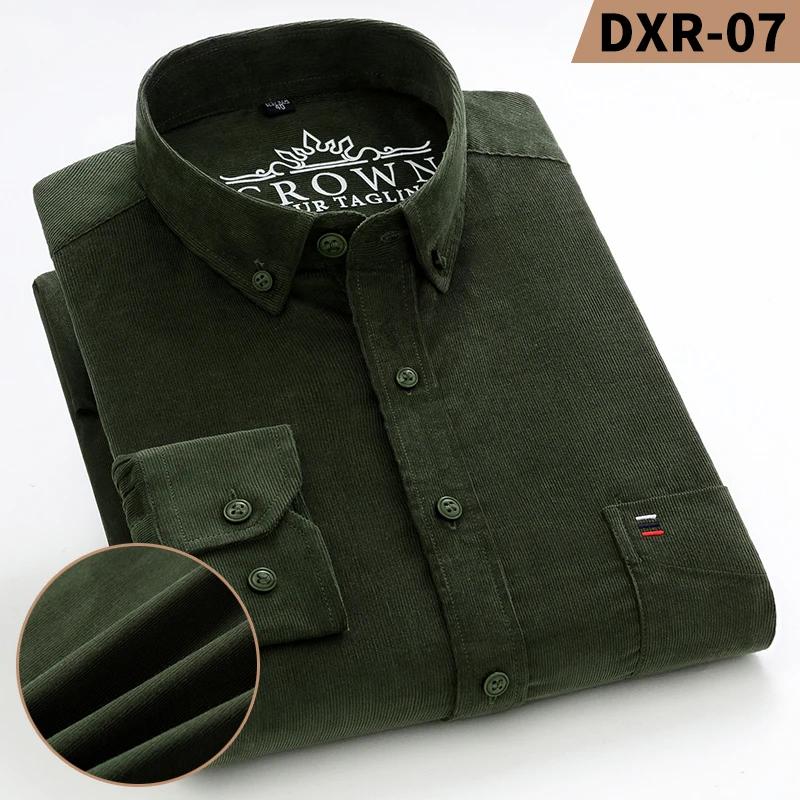 Autumn Winter Men Long Sleeve Regular Fit Business Solid Corduroy100%  Cotton Casual Shirt for Mens Office Shirts with Pocket