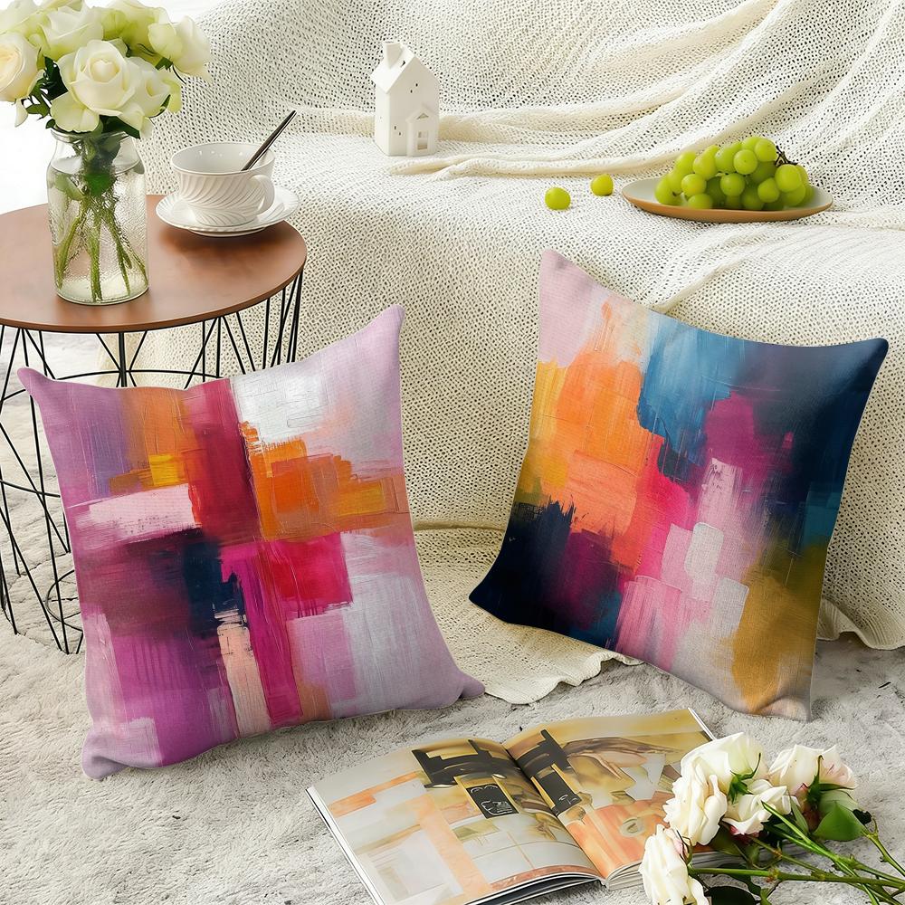 Classic Color Paint Cushion Cover Natural Linen Organic Fabric Double-Sided Printing Sofa Home Decor Gift Pillow Cover