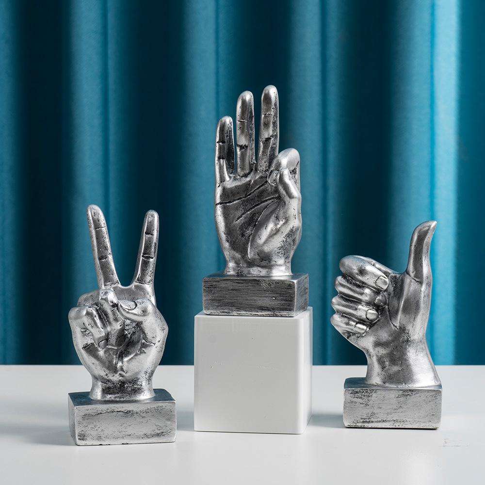 Kreativität Vintage Schreibtischhandwerk Skulptur Geste Finger Modell Dekoration Café Zuhause Kunst Harz Sieg Dekor Skulpturen