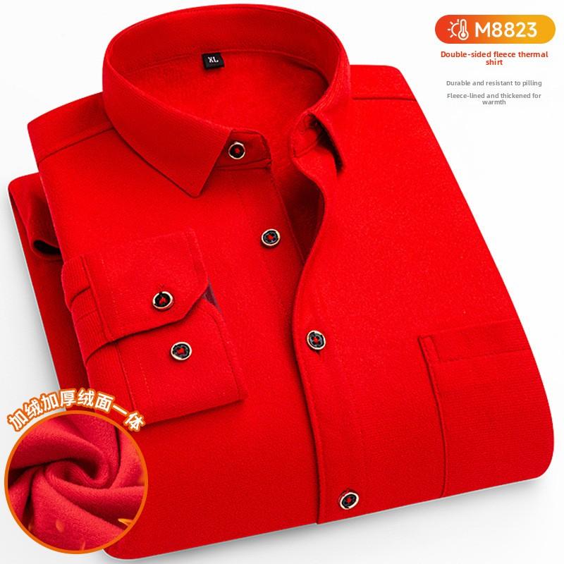 Plus Size Men's Thermal Shirt Men's Winter Fleece-Lined Thickened Checkered Long-Sleeved Shirt