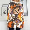 Women Plus Size Round Neck Long Sleeve T Shirt Cute Teddy Bear Pumpkin Print Loose Longline With Pockets