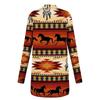 Women's Fashion Casual Nationality Print Medium Length Cardigan Jacket Coat