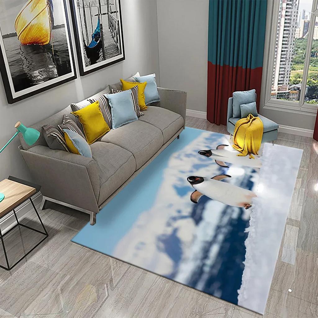 Antarktis Pinguin Muster Teppich Niedliches Tier Großer Teppich für Wohnzimmer Schlafzimmer Dekor Bereichsmatten Badezimmer Rutschmatte Teppich