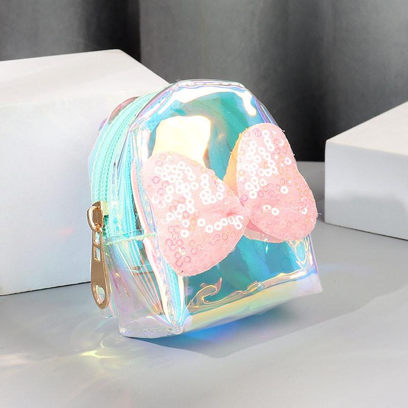 Pvc Transparent Coin Purse With Laser Butterfly Bow Waterproof Keychain For Girls