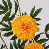 Artificial Marigold 3 Head UV Resistant Fake Silk Flower with Leaves Indoor Outdoor Garden Table Centerpiece Faux Bloom Decoration