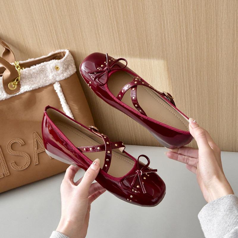 5cm Cross Strap Rivet Women Heels Pumps PU Leather Ballet Mary Janes Elevator Shoes Insole Spring Autumn Casual Wedges Loafers