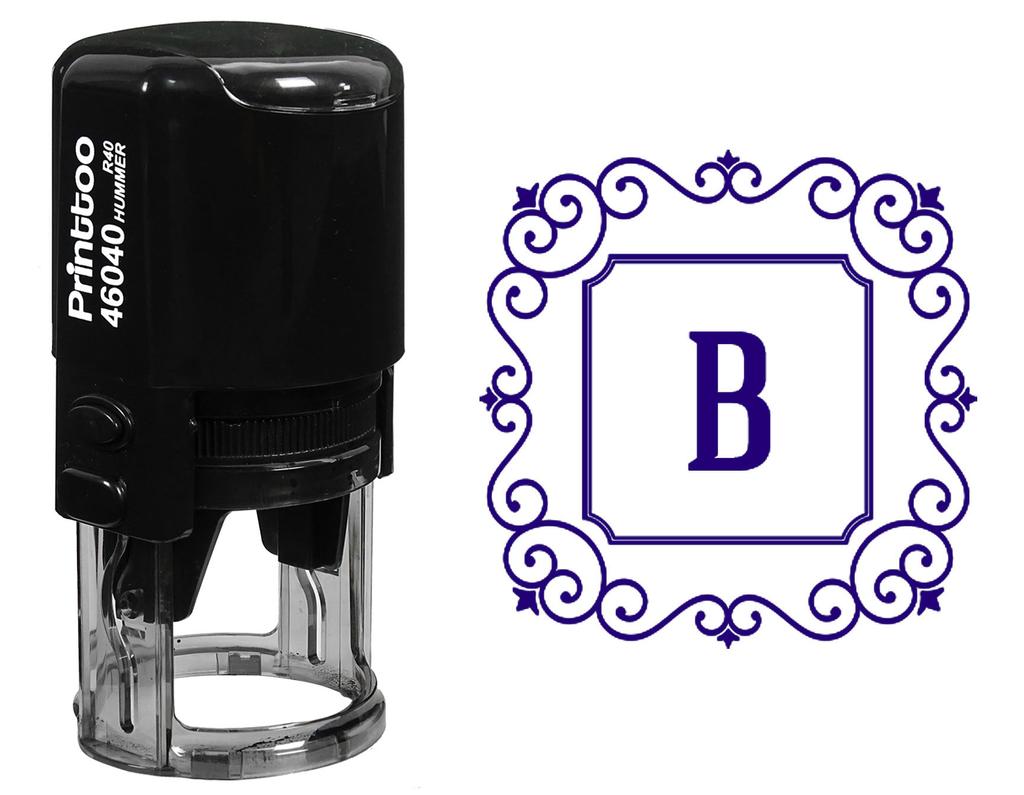 Printtoo R-40 Square Swirl Border Alphabet B Monogram Initial Self Inking Rubber Stamp Office