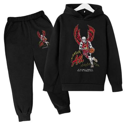 Long Winged Athlete Ball Pattern Printed Fashion Casual Hoodie Comfortable Long Sleeve Warm Children's Set