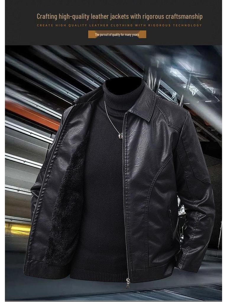 Men’s Slim Fit Leather Jacket with Velvet Lining - Casual Plus Size Lapel Outerwear for Autumn and Winter