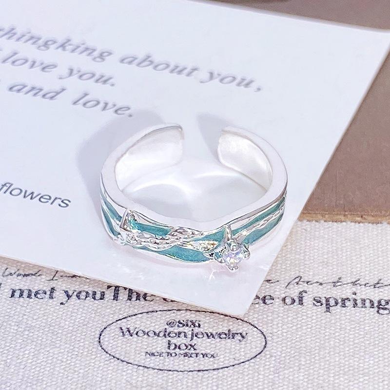 Mint Green Enamel Starry Open Ring Women'S Personality Niche High Sense Light Luxury Irregular Fashion Ring