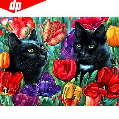 Pittura diamante punto croce gatto e fiore mosaico diamante ricamo