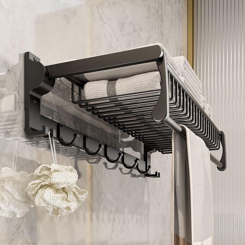 Aluminum Wall-Mounted Bathroom Towel Rack with Shelf