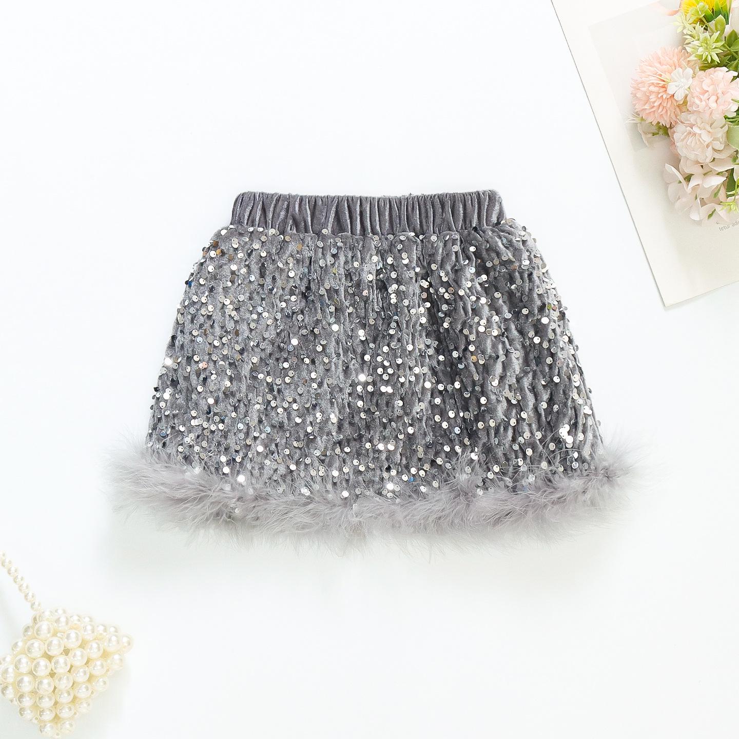 

Модная девичья плюшевая юбка с пайетками на осень/зиму – Корейский стиль, модная сказочная юбка-полусолнце 110cm серый