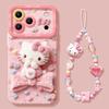 Mobile Phone Case with Lanyard, Suitable for Iphone17 Powder Knot Cat 16promax Silicone 15 Cartoon 14 Apple 13 Women's Cover